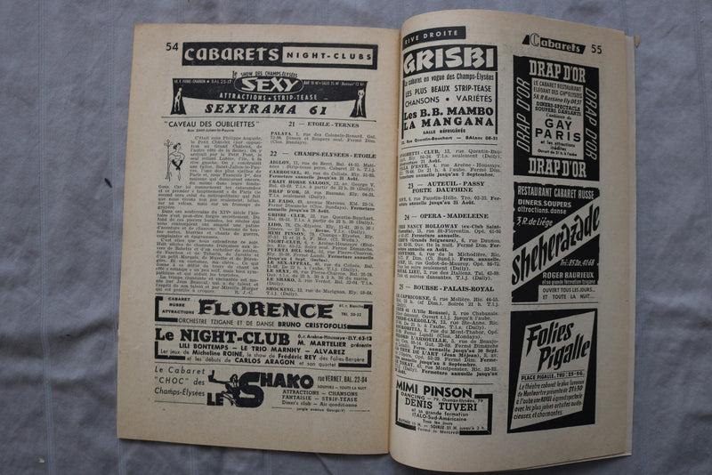 1961 AUGUST UNE SEMAINE DE PARIS MAGAZINE - FRENCH TEXT - K 3454