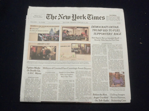 2021 FEBRUARY 11 NEW YORK TIMES - DEMOCRATS DETAIL TRUMP BID TO FUEL SUPPORTERS