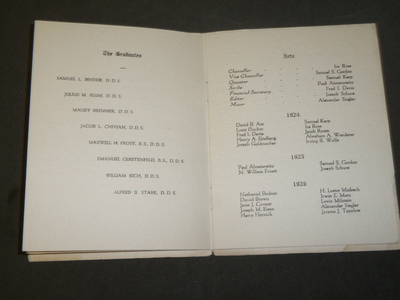 1923 NY COLLEGE OF DENTISTRY IOTA CHAPTER BANQUET PROGRAM - J 3665