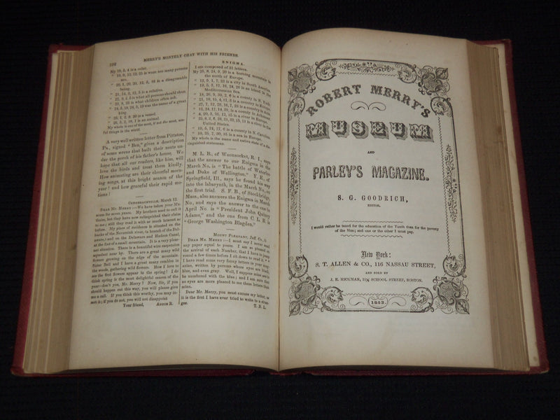 1852 MERRY'S MUSEUM AND PARLEY'S MAGAZINE BOUND VOLUME - GOODRICH - KD 7797
