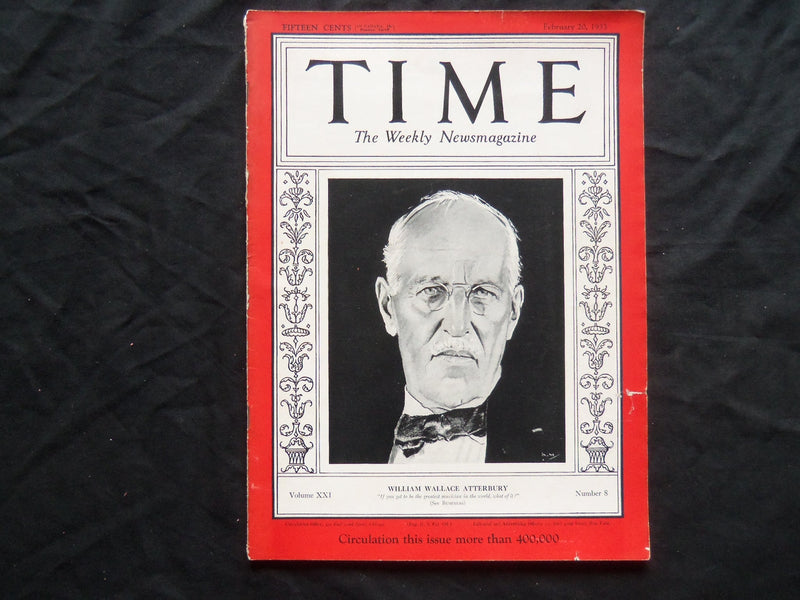 1933 FEBRUARY 20 TIME MAGAZINE - WILLIAM WALLACE ATTERBURY - T 359