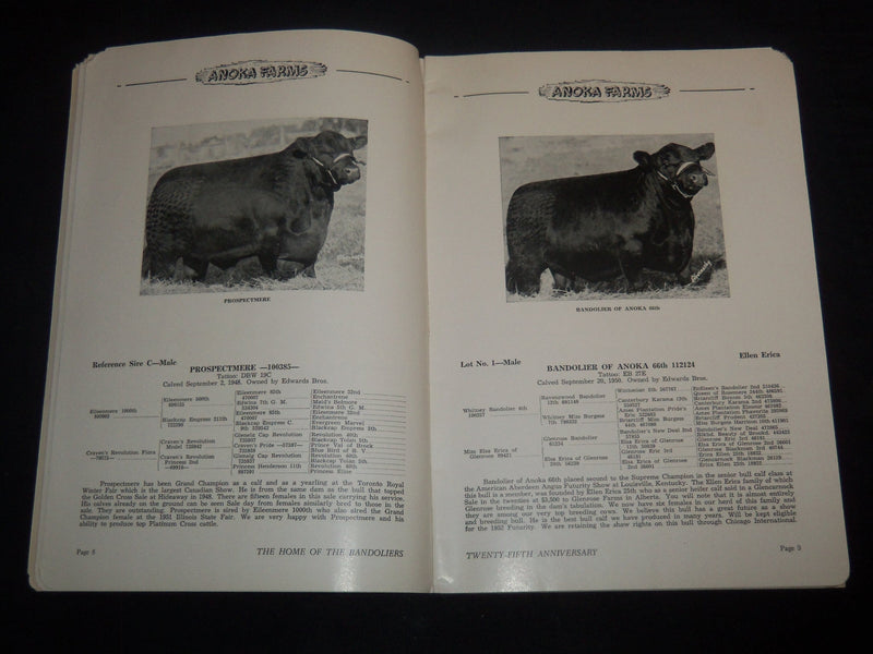 1951 ANOKA FARMS 25TH ANNIVERSRAY BREEDERS' CATTLE SALE CATALOG - J 9223