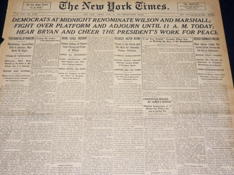 1916 JUNE 16 NEW YORK TIMES - DEMOCRATS RENOMINATE WILSON & MARSHALL - NT 8615