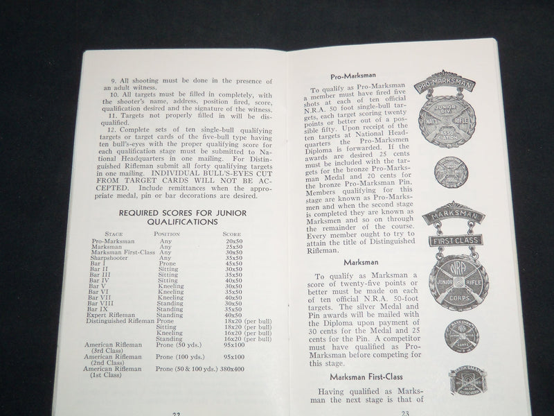 1941 JUNIOR RIFLE HANDBOOK PUBLISHED BY NATIONAL RIFLE ASSOCIATION - J 8653