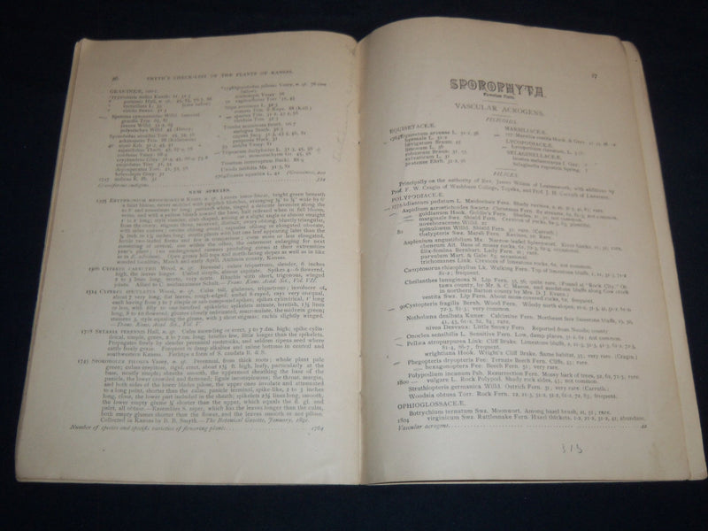 1892 PLANTS OF KANSAS CHECK LIST BOOK BY BERNARD B. SMYTH - J 8507