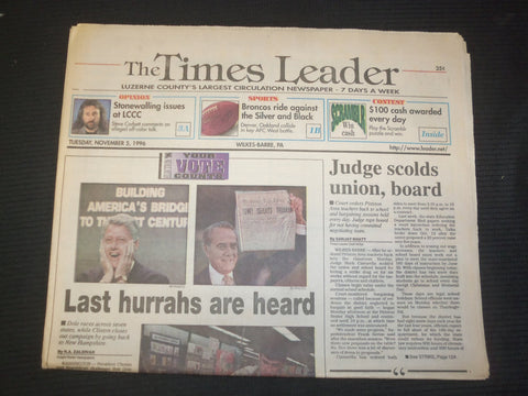 1996 NOVEMBER 5 WILKES-BARRE TIMES LEADER - DOLE-CLINTON LAST HURRAHS - NP 7596