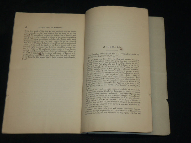1874 DISCOURSE AT THE FUNERAL OF REV. FRANCIS TUCKER WASHBURN - J 6081