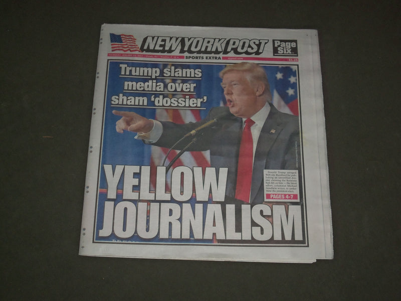 2017 JANUARY 12 NEW YORK POST NEWSPAPER - TRUMP SLAMS MEDIA OVER SHAM DOSSIER