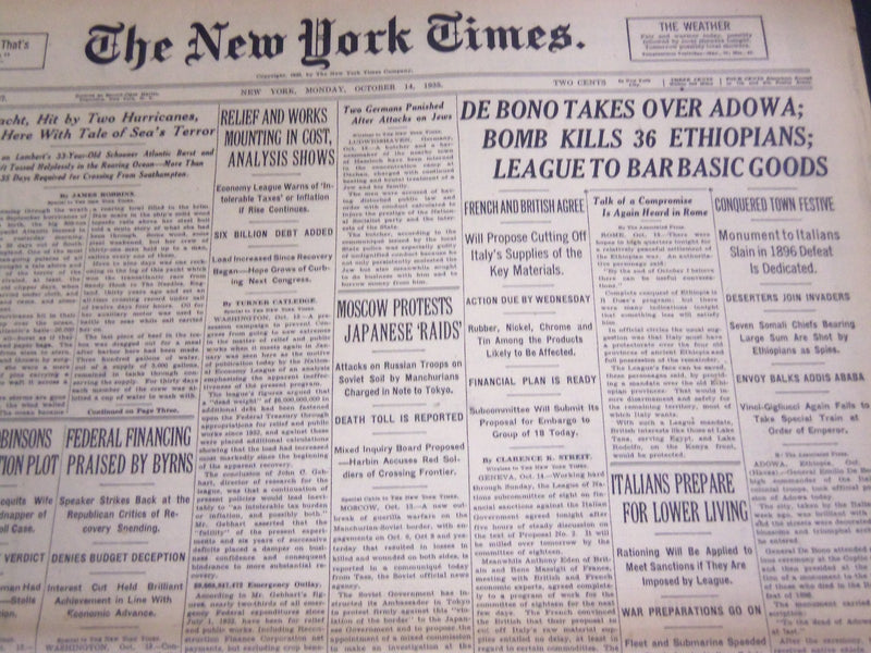 1935 OCTOBER 14 NEW YORK TIMES - DE BONO TAKES OVER ADOWA - NT 4870