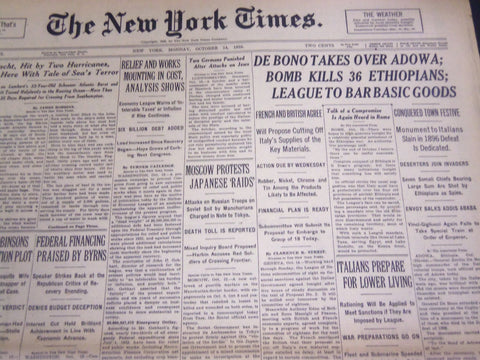 1935 OCTOBER 14 NEW YORK TIMES - DE BONO TAKES OVER ADOWA - NT 4870