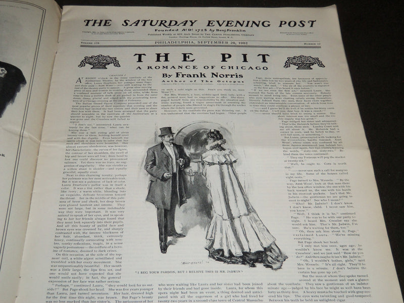 1902 SEPT 20 THE SATURDAY EVENING POST MAGAZINE - ILLUSTRATED COVER- SP 1060