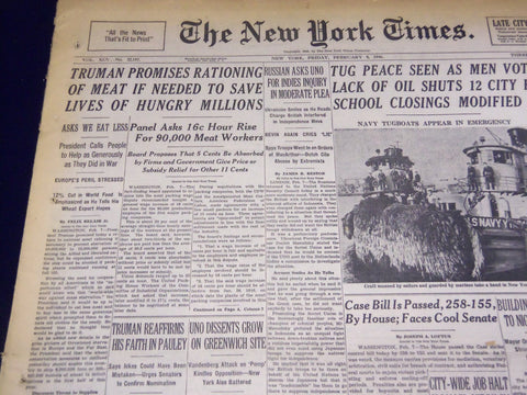 1946 FEBRUARY 8 NEW YORK TIMES - TRUMAN PROMISES RATIONING OF MEAT - NT 2323