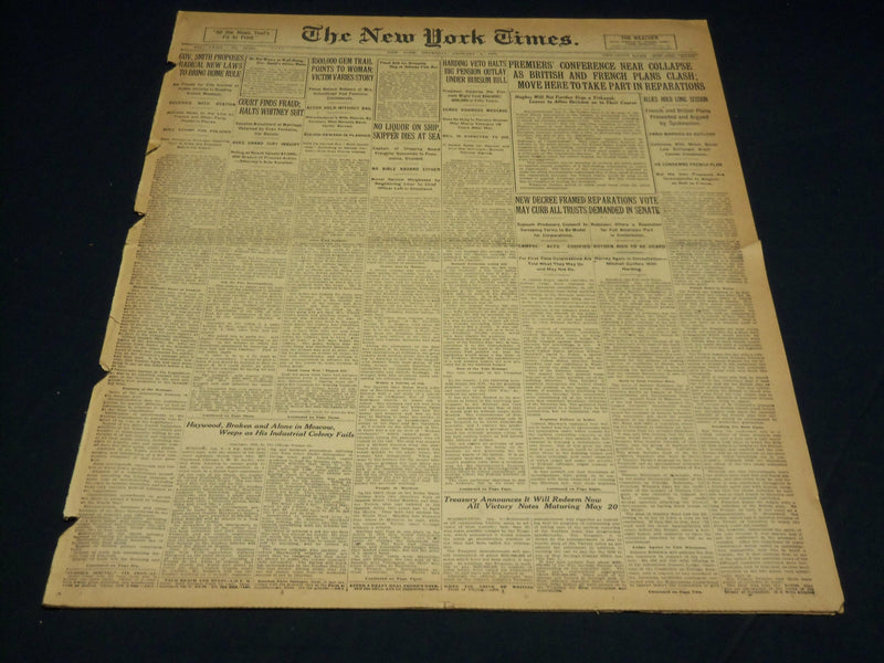 1923 JANUARY 4 NEW YORK TIMES - PREMIERS CONFERENCE NEAR COLLAPSE - NT 7888
