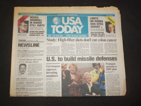 1999 JANUARY 21 USA TODAY NEWSPAPER - U.S. TO BUILD MISSILE DEFENSES - NP 7989
