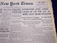 1945 DEC 12 NEW YORK TIMES - NATION WIDE STEEL STRIKE CALLED BY CIO - NT 310
