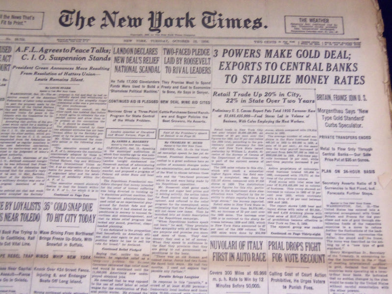 1936 OCTOBER 13 NEW YORK TIMES - 3 POWERS MAKE GOLD DEAL - NT 1855