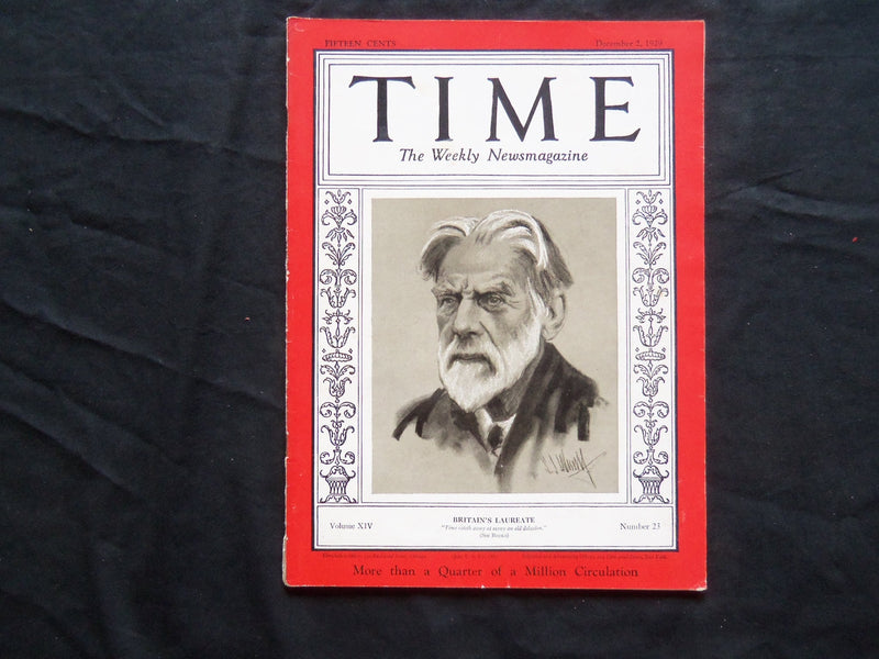 1929 DECEMBER 2 TIME MAGAZINE - ROBERT BRIDGES - T 211