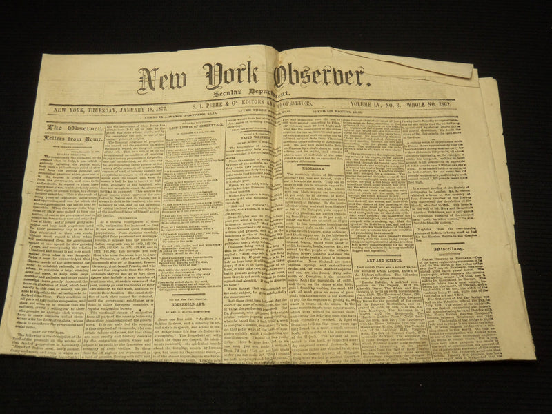1877 JANUARY 18 NEW YORK OBSERVER NEWSPAPER - A THROUGH TRAIN - NP 8979