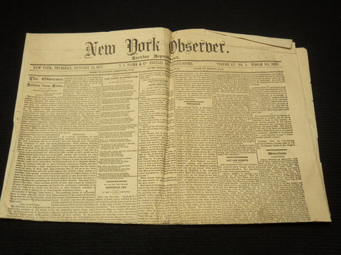 1877 JANUARY 18 NEW YORK OBSERVER NEWSPAPER - A THROUGH TRAIN - NP 8979