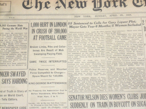 1923 APRIL 29 NEW YORK TIMES - WEMBLEY STADIUM OPENS, 1,000 HURT - NT 8347