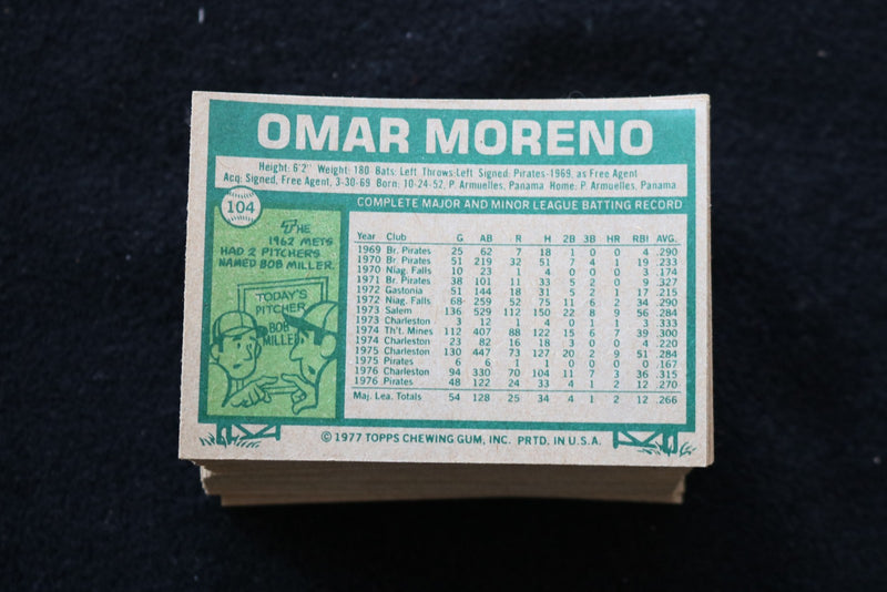 OMAR MORENO 1977 TOPPS BASEBALL CARDS - CARD # 104 - NM-MT - LOT OF 76 - #259