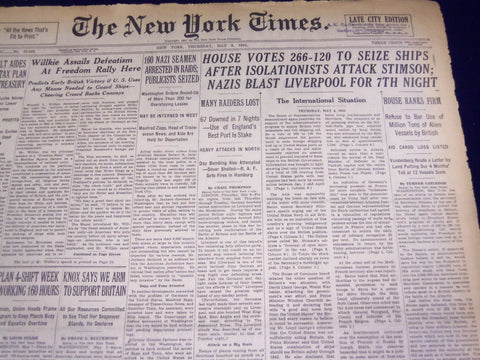 1941 MAY 8 NEW YORK TIMES - HOUSE VOTES 266-120 TO SEIZE SHIPS - NT 1461