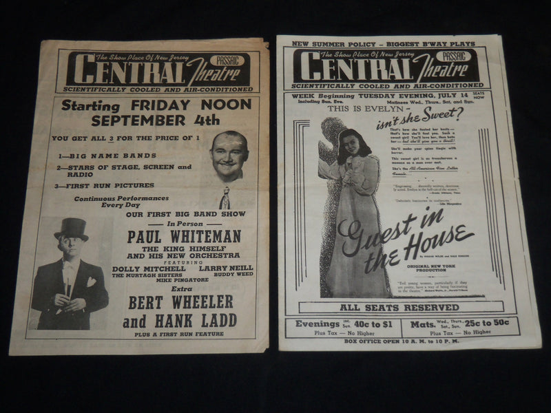 1942 CENTRAL THEATRE PROGRAMS LOT OF 3 ISSUES - PASSAIC, NEW JERSEY - J 5801