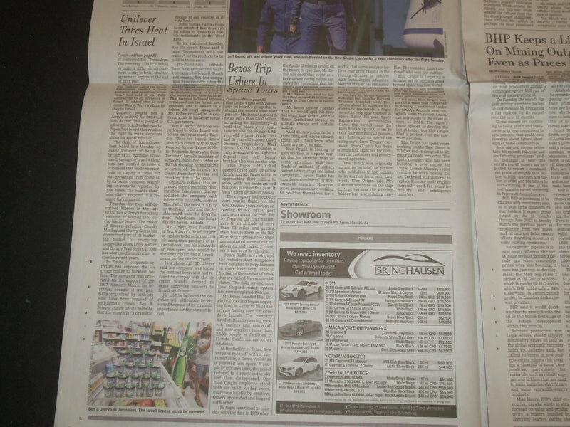 2021 JULY 21 THE WALL STREET JOURNAL-JEFF BEZOS ROCKET TO EDGE OF SPACE AND BACK