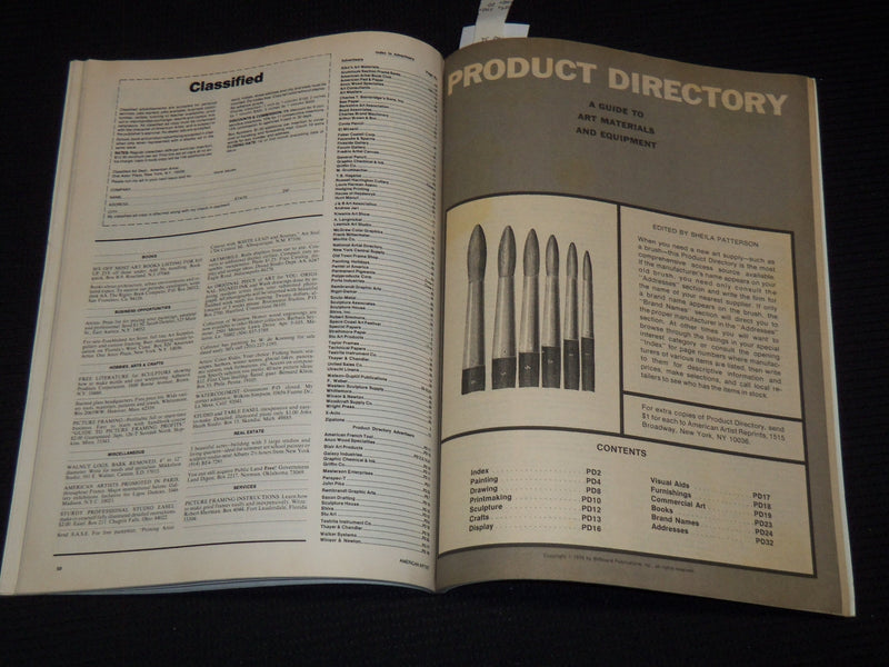 1974 AUGUST AMERICAN ARTIST MAGAZINE - PRODUCT DIRECTORY - SP 3136A