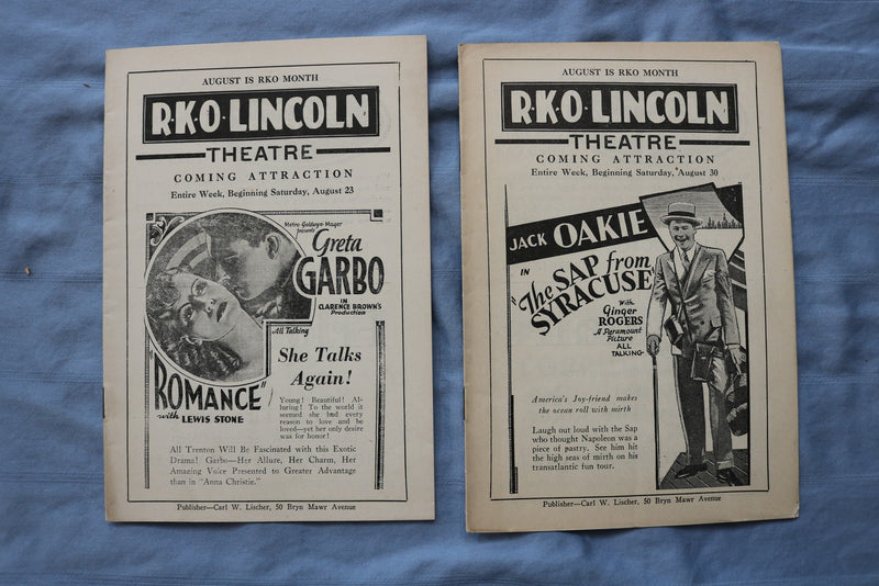 1930 R.K.O. LINCOLN MOVIE THEATRE PROGRAM - LOT OF 6 - K 2730