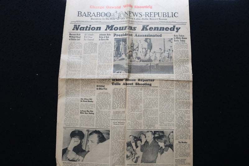1963 NOVEMBER 23 BARABOO NEWS REPUBLIC NEWSPAPER - NATION MOURNS KENNEDY- K 2942