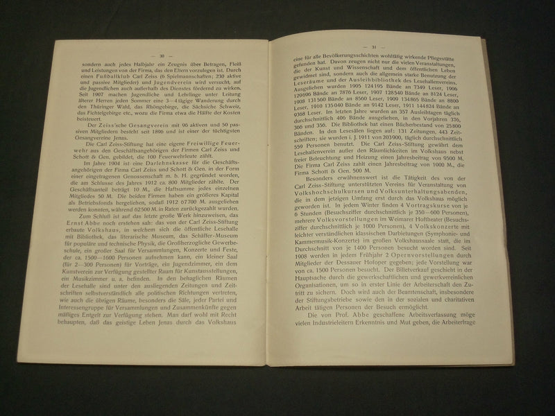 1913 DAS ARBEITSVERHALTNIS IM JENAER ZEISSWERK BOOK - FIFTH EDITION - J 5928