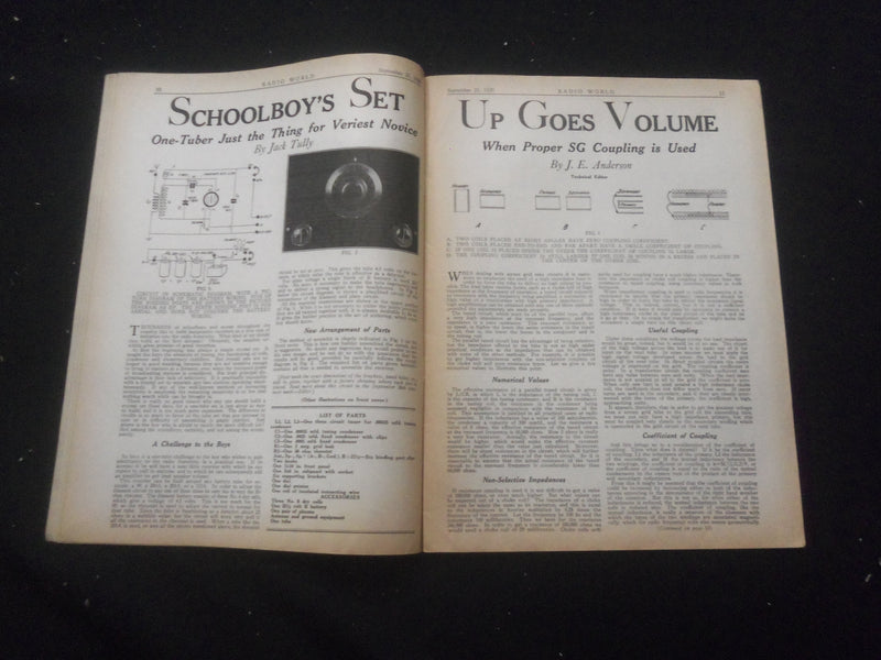 1929 SEPTEMBER 21 RADIO WORLD MAGAZINE - SCHOOLBOY'S ONE-TUBE CIRCUIT - B 434E