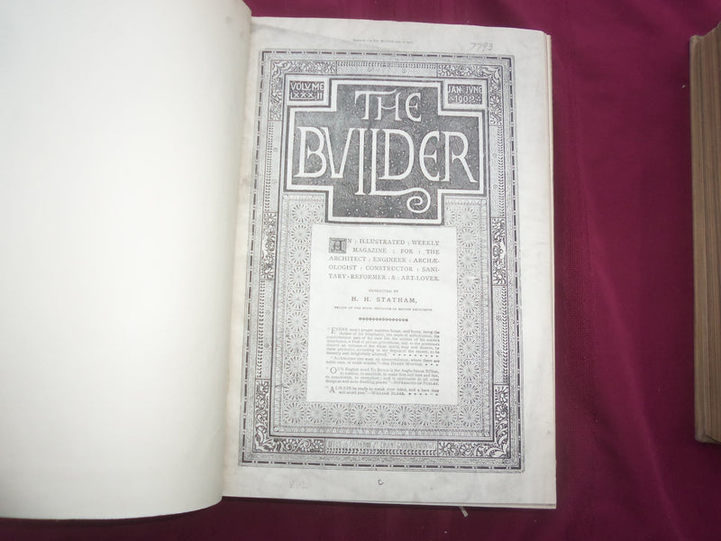 1902 JAN-DEC THE BUILDER U. K. MAGAZINE BOUND VOLUMES - 2 VOLS - FOLD OUTS - C 8