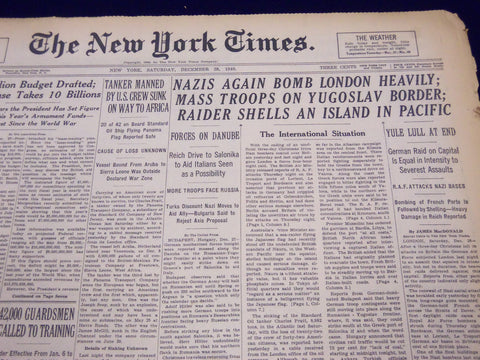 1940 DECEMBER 28 NEW YORK TIMES - NAZIS AGAIN BOMB LONDON HEAVILY - NT 321