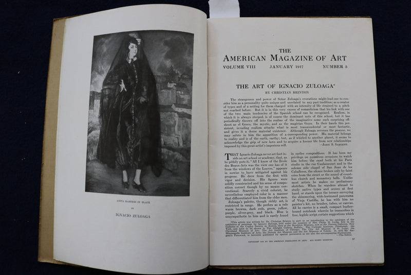 1917 JANUARY THE AMERICAN MAGAZINE OF ART - ZULOAGA BY CHRISTIAN BRINTON- K 1452