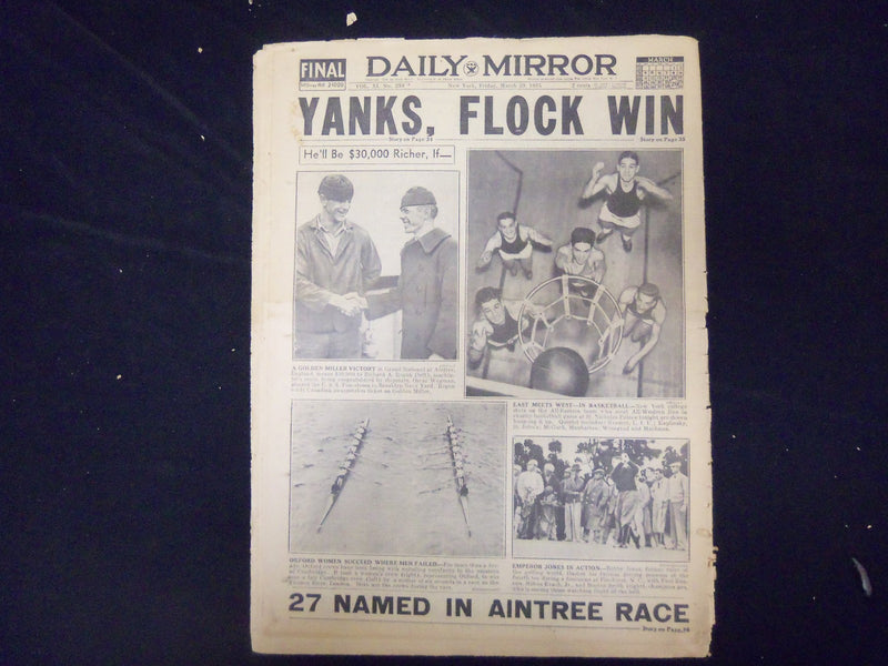 1935 MARCH 29 NEW YORK DAILY MIRROR- U.S. SEIZES 10,000 SWEEPS TICKETS - NP 2134