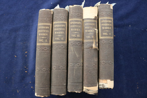1839 THE POETICAL WORKS OF EDMUND SPENSER HARDCOVER BOOKS - 5 VOLUMES - KD 9450