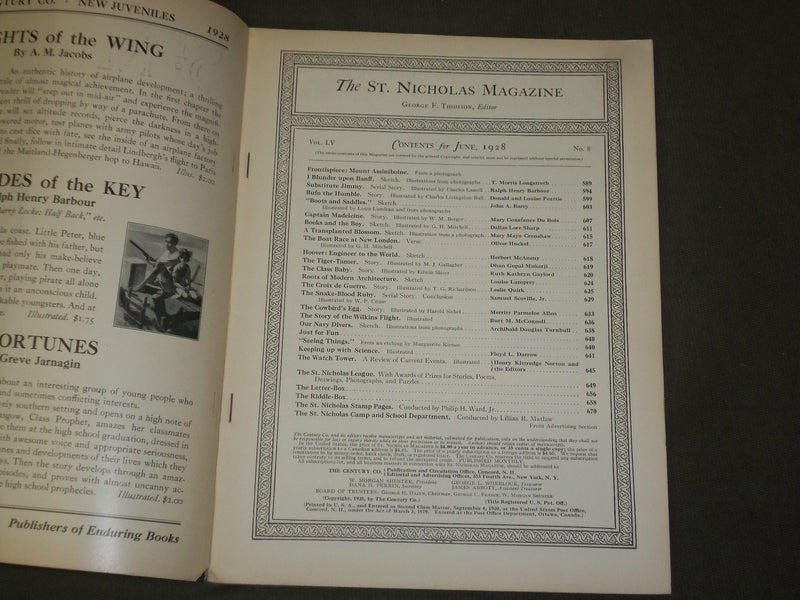 1928 JUNE ST. NICHOLAS MAGAZINE - ILLUSTRATIONS, STORIES & ADS - B 5047