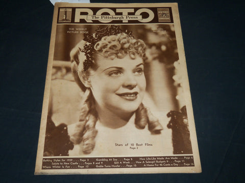 1939 JANUARY 29 THE PITTSBURGH PRESS SUNDAY ROTO SECTION - ALICE FAYE - NP 4552