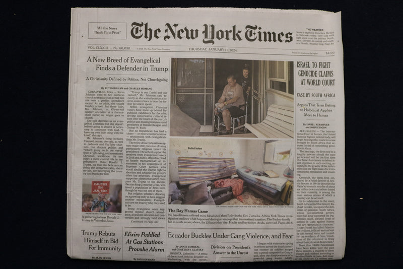 2024 JANUARY 11 NEW YORK TIMES - ISRAEL TO FIGHT GENOCIDE CLAIMS AT WORLD COURT