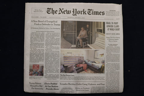 2024 JANUARY 11 NEW YORK TIMES - ISRAEL TO FIGHT GENOCIDE CLAIMS AT WORLD COURT