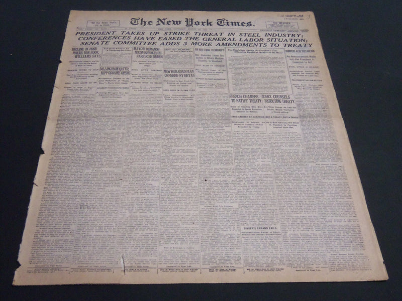 1919 AUG 30 NEW YORK TIMES - DILLINGHAM QUITS HIPPODROME OPENS - NT 6965