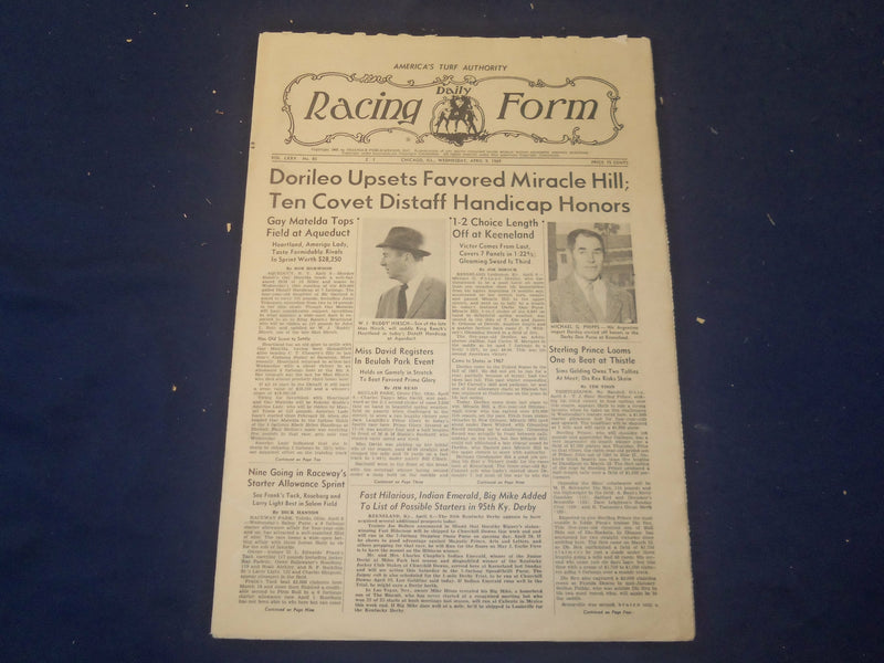 1969 APRIL 9 THE DAILY RACING FORM - DORILEO UPSETS MIRACLE HILL - NP 2534A