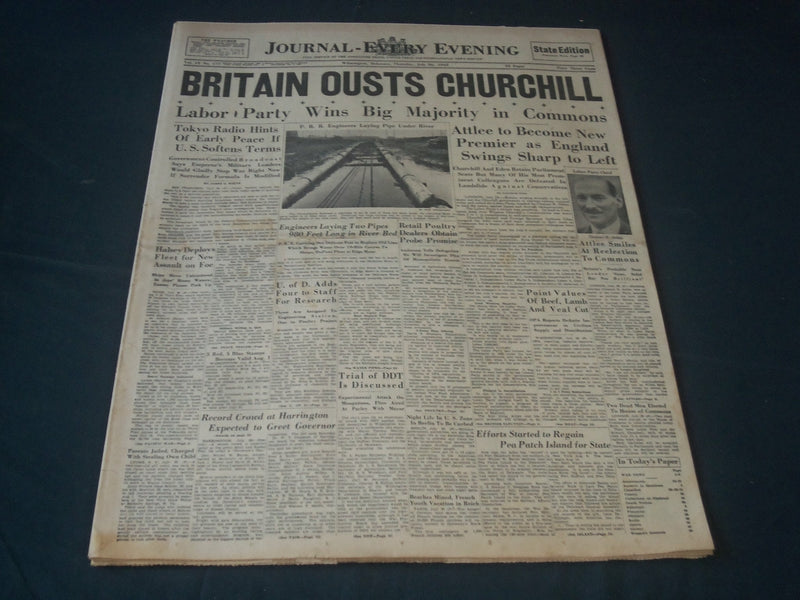 1945 JULY 26 WILMINGTON JOURNAL NEWSPAPER - BRITAIN OUSTS CHURCHILL - NT 7303