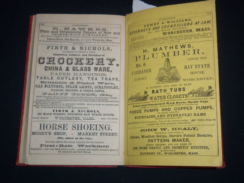 1859 WORCESTER ALMANAC DIRECTORY & BUSINESS ADVERTISER - FOLD OUT MAP - KD 5295G