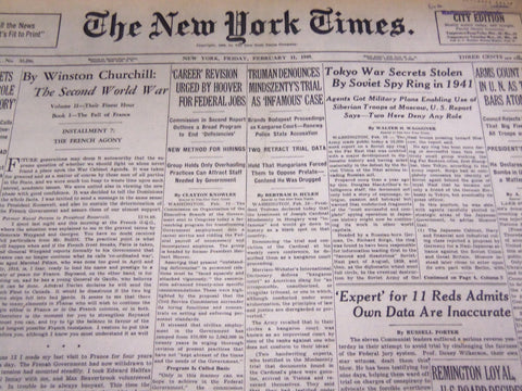 1949 FEBRUARY 11 NEW YORK TIMES - MINDSZENTY TRIAL 'INFAMOUS' - NT 3220