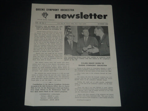 1966 OCTOBER QUEENS SYMPHONY ORCHESTRA NEWSLETTER - FOREST HILLS, NY - J 4293