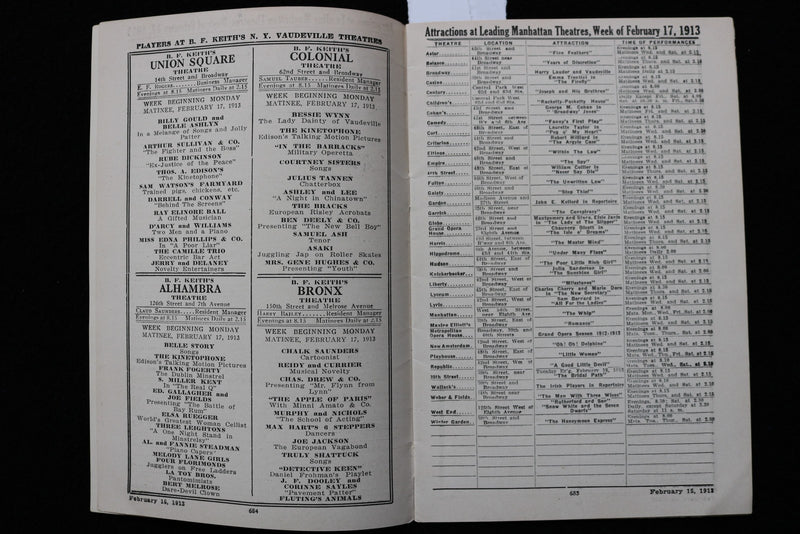 1913 FEBRUARY 15 THE CAST NEW YORK AMUSEMENT GUIDE - BELLE ASHLYN - K 2755