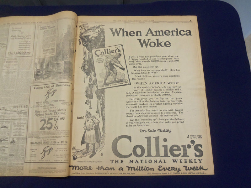 1918 APRIL 2 NEW YORK TIMES - GERMANS MASSING TROOPS NEAR ALBERT - NT 8199